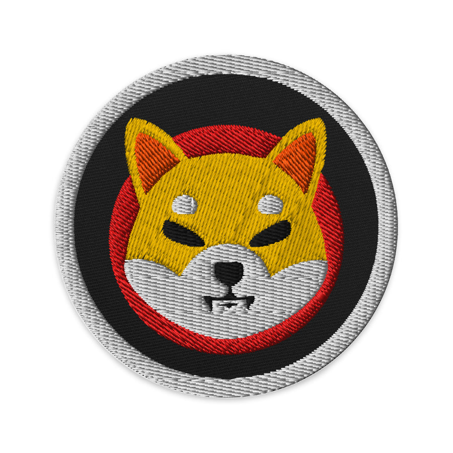 Embroidered Shiba Inu SHIB Patch Black - circular 3 inch front view