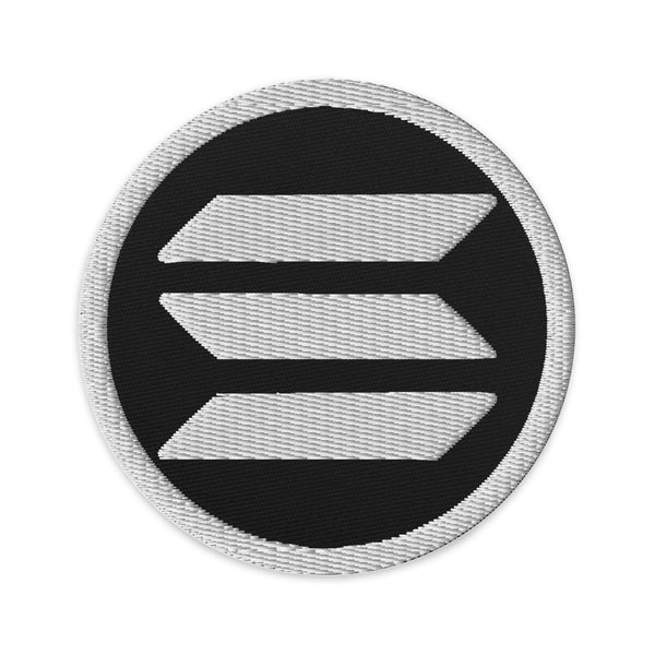 Embroidered Solana SOL Patch Black - circular 3 inch front view