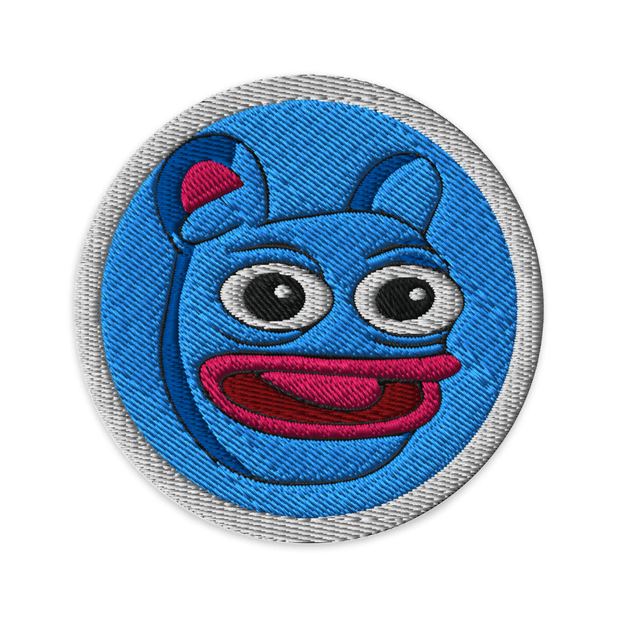 Embroidered Brett Meme Coin Patch Black - circular 3 inch front view