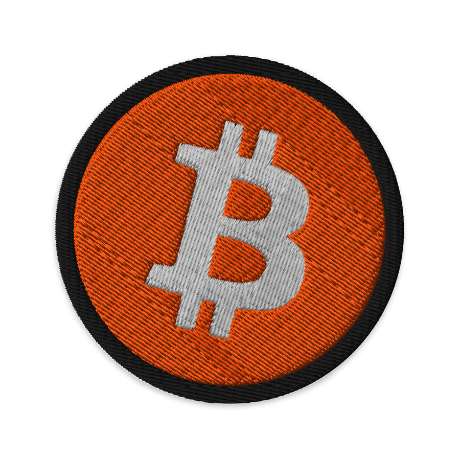 Embroidered Bitcoin BTC Patch Black - circular 3 inch front view