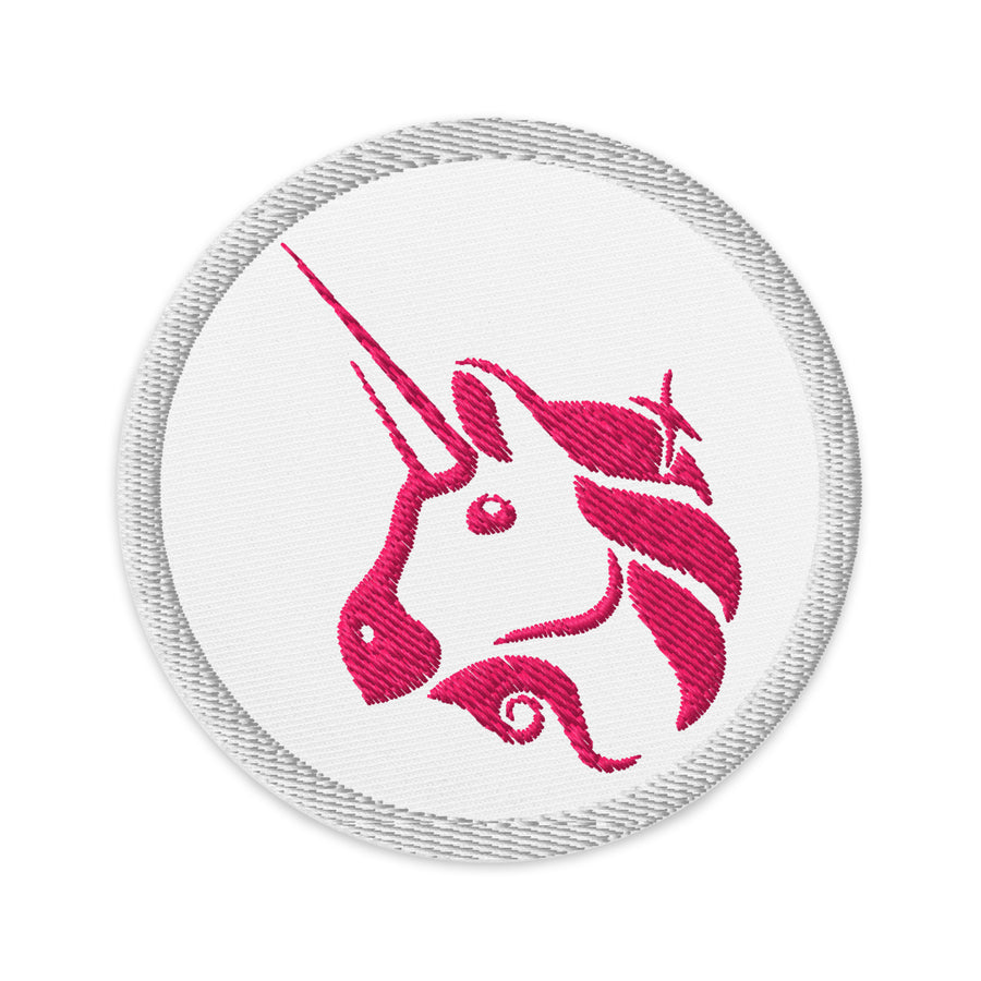 Embroidered Uniswap UNI Patch White - circular 3 inch front view