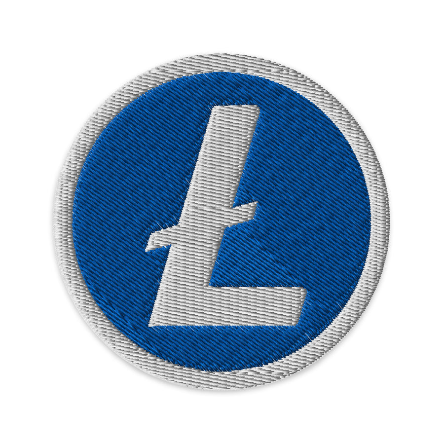 Embroidered Litecoin LTC Patch White - circular 3 inch front view