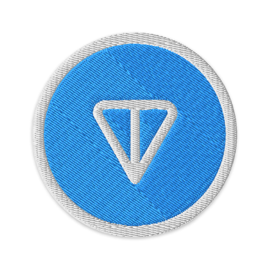 Embroidered Toncoin TON Patch White - circular 3 inch front view