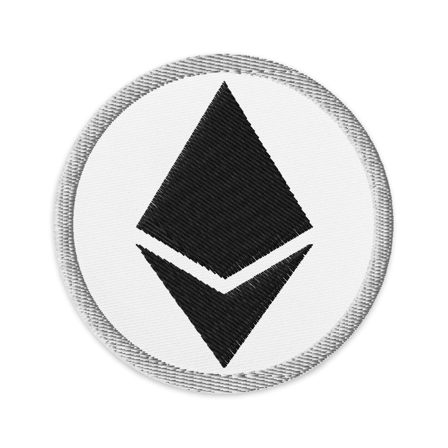 Embroidered Ethereum ETH Patch White - circular 3 inch front view