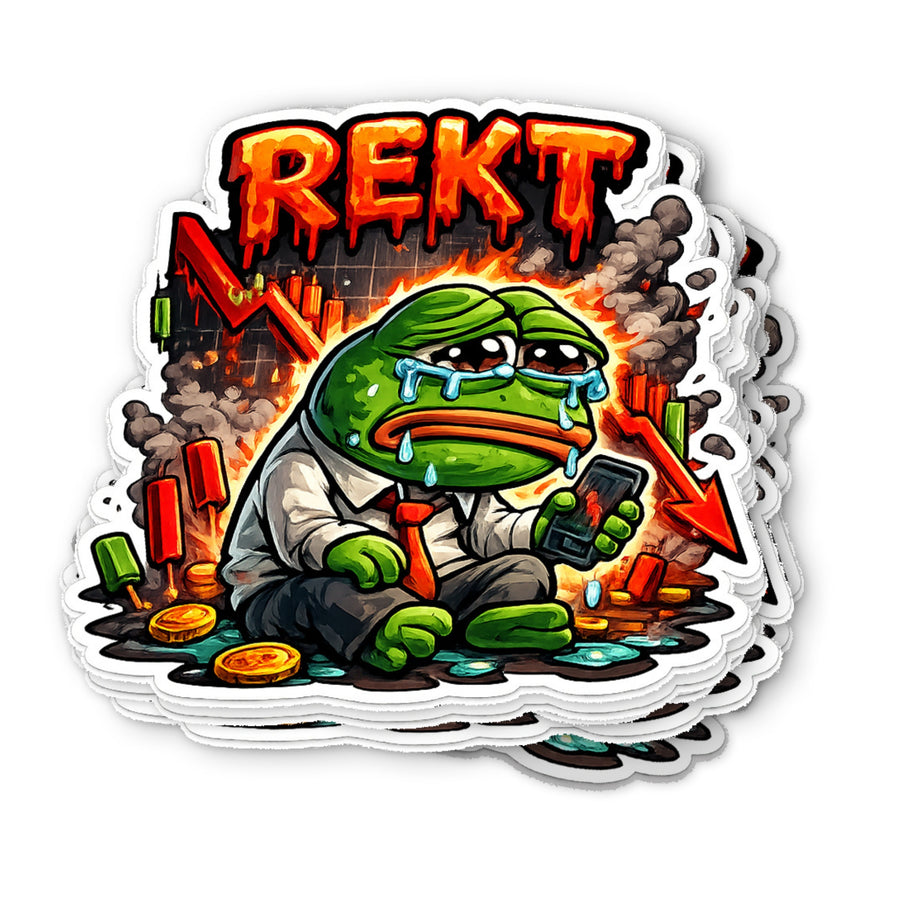 REKT Waterproof Vinyl Crypto Sticker - flat view