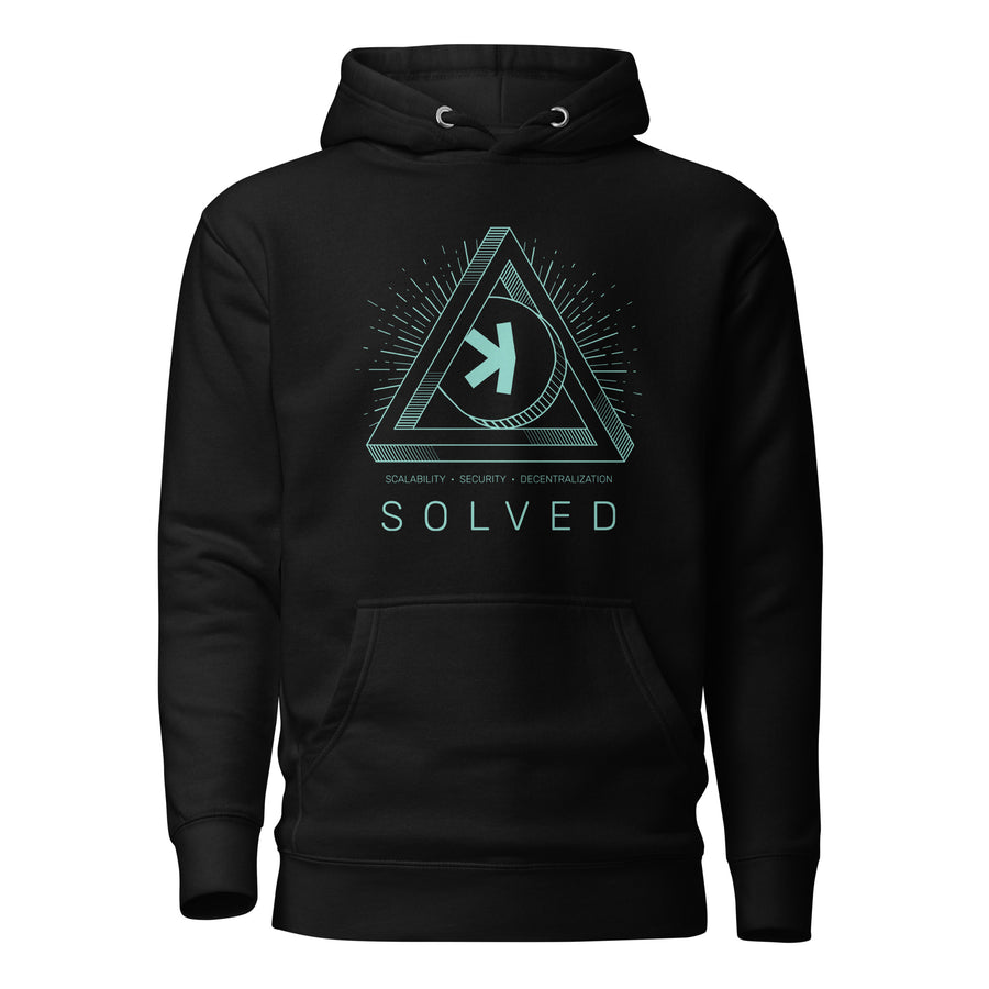 Kaspa Trilema Solved Crypto Pullover Hoodie - front view black