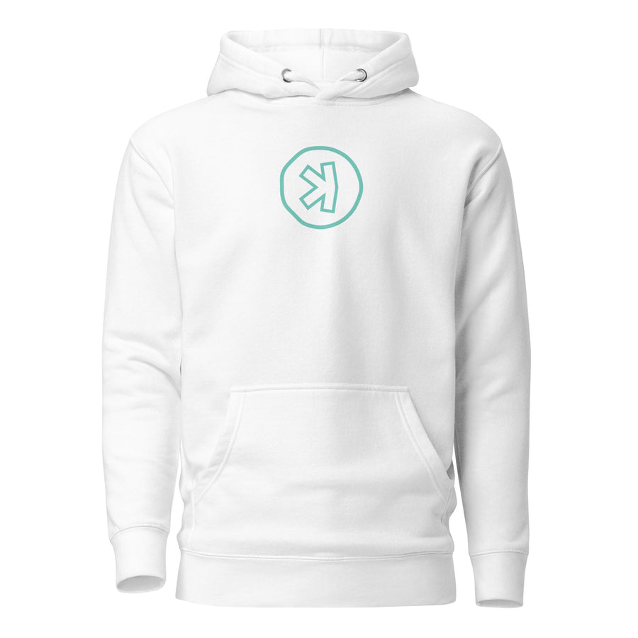 Kaspa KAS Outline Crypto Pullover Hoodie - front view with KAS outline graphic
