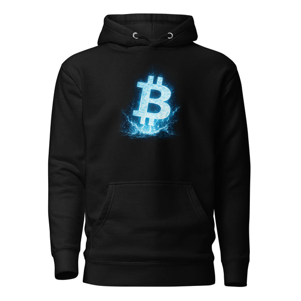 Bitcoin Electric Neon Crypto Graphic Hoodie - front view black