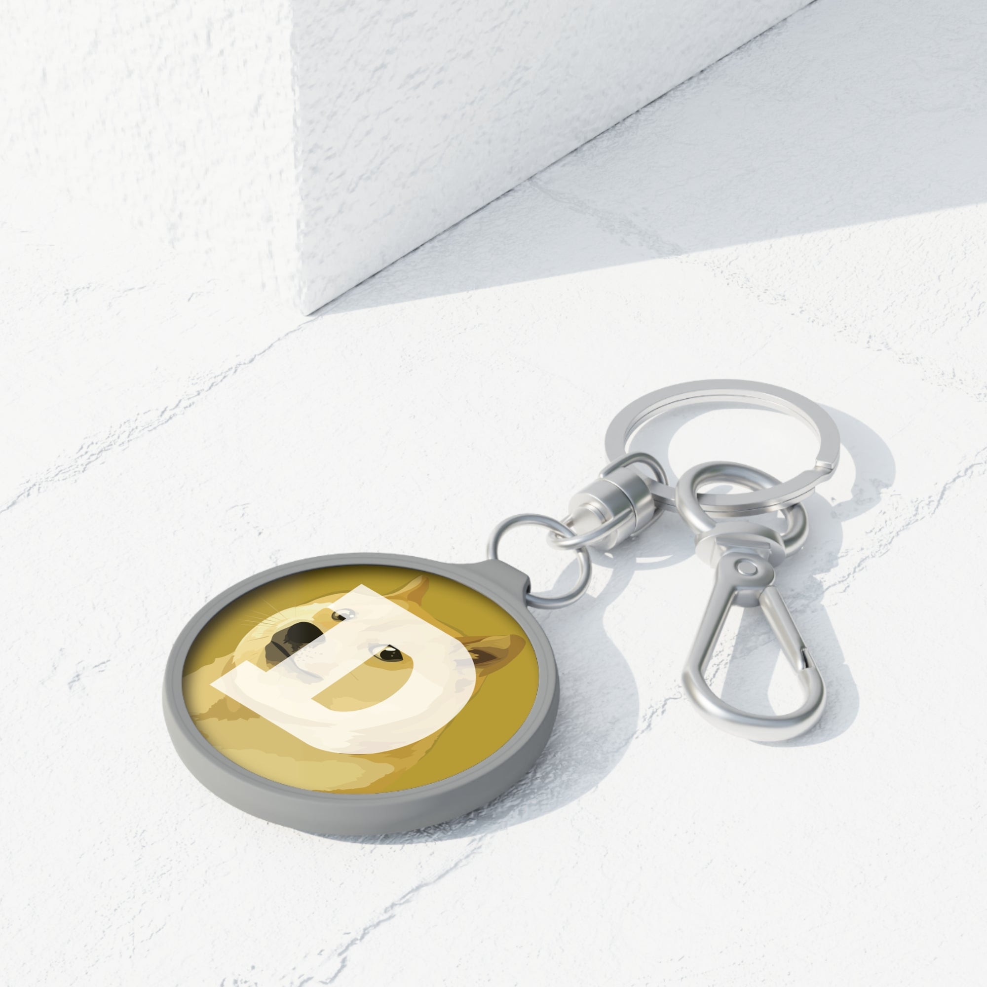 Dogecoin Logo Acrylic Keyring - side detail