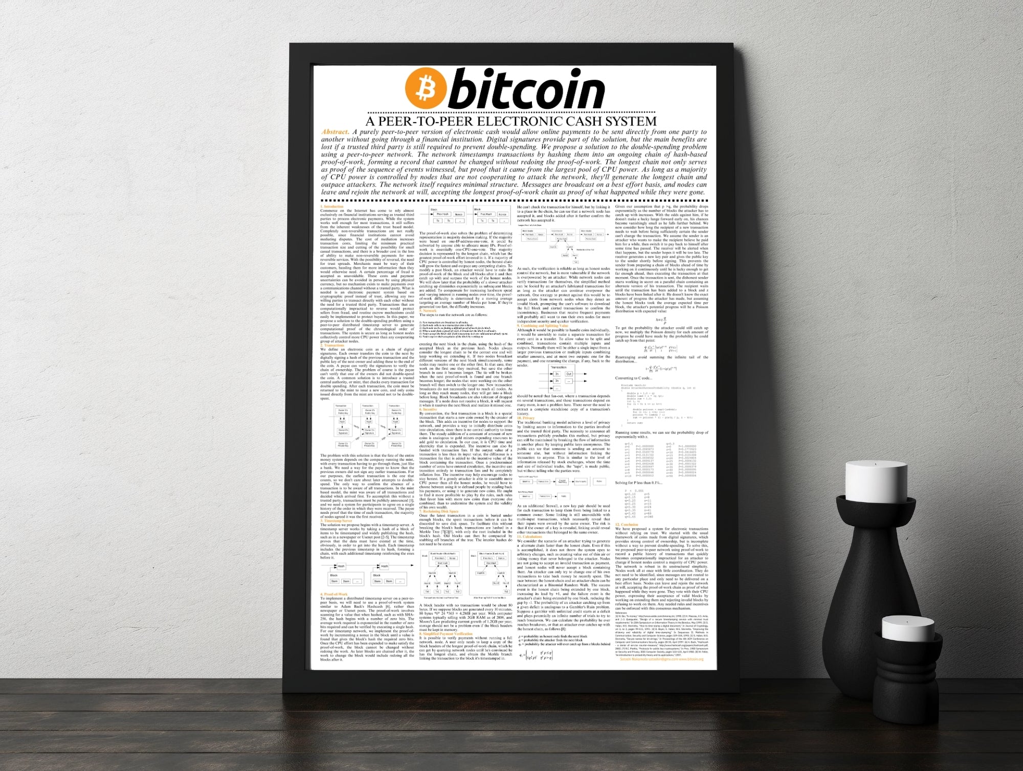Bitcoin Whitepaper Poster - Unframed