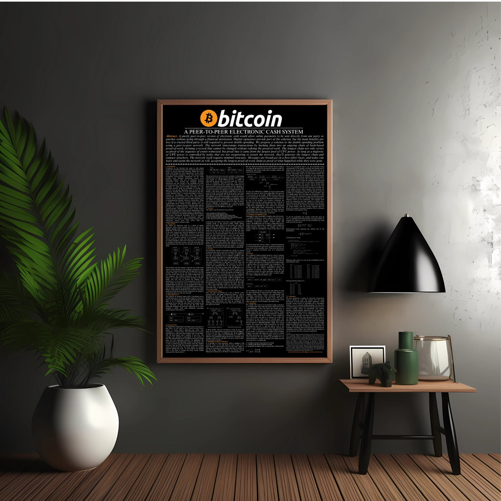 Bitcoin Whitepaper Style B Unframed Poster - mockup wall display