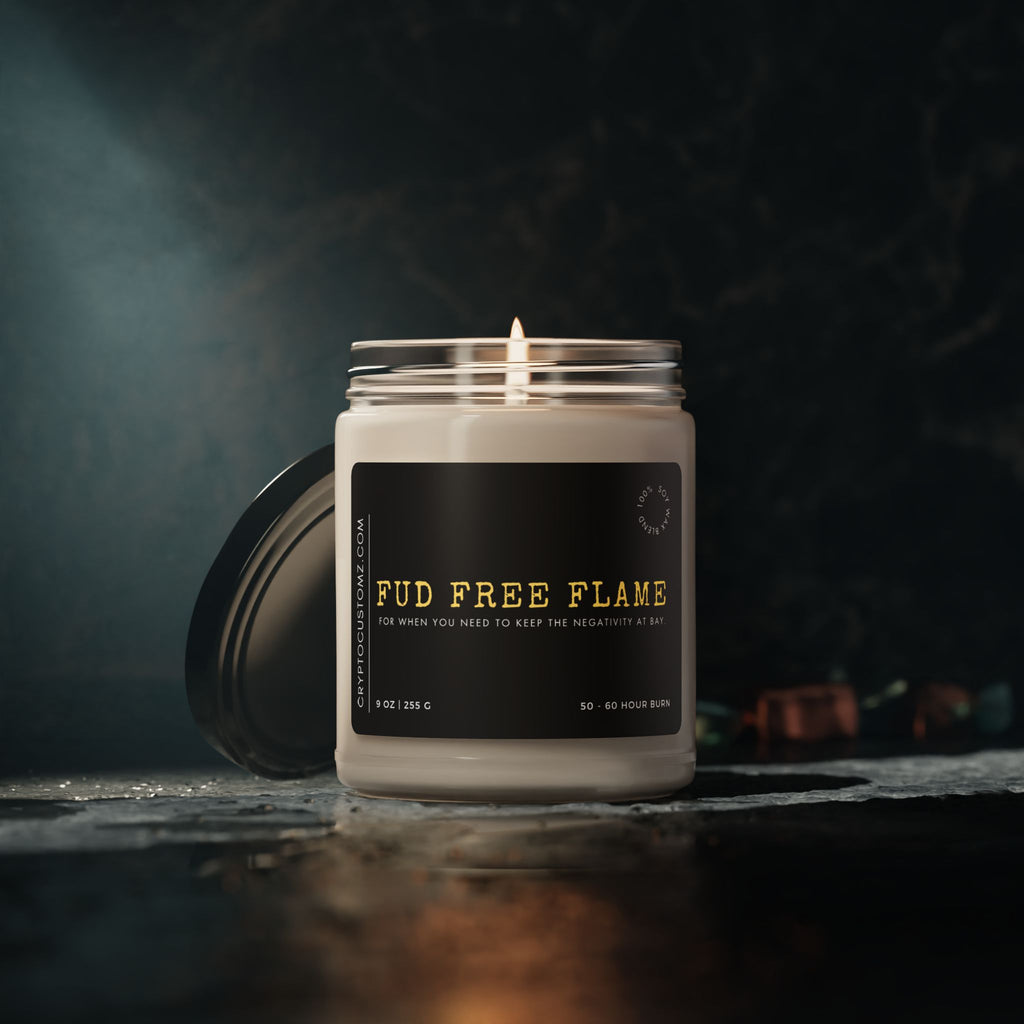 Fud Free Flame crypto candle - lifestyle styled display