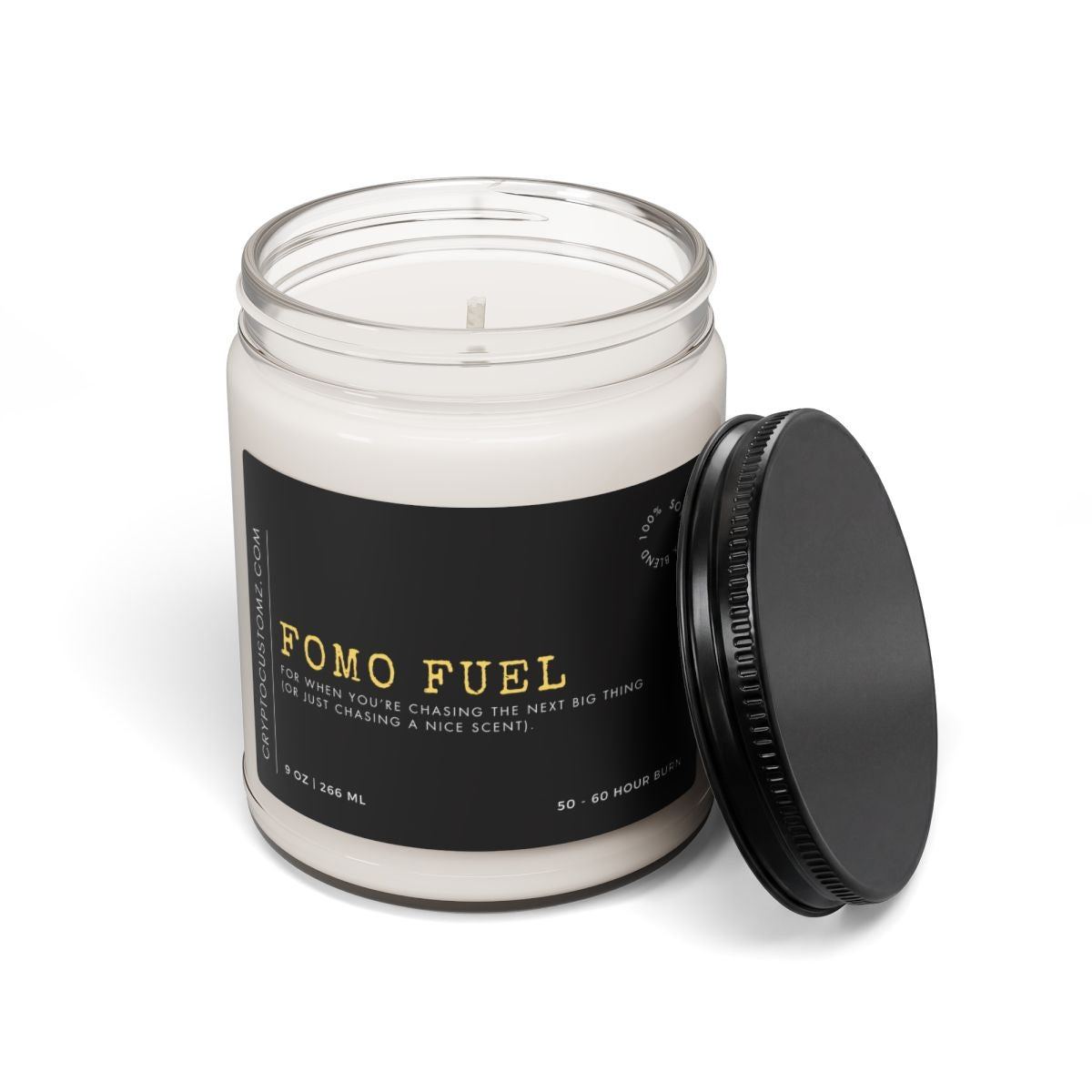 FOMO Fuel Crypto Scented Soy Candle 9oz - front label view