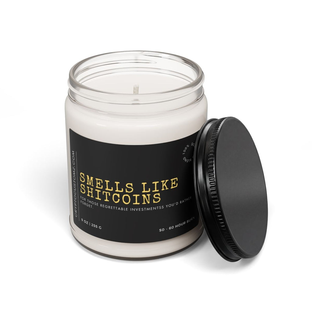 Smells Like Shitcoins Funny Crypto Soy Candle 9oz - front label view