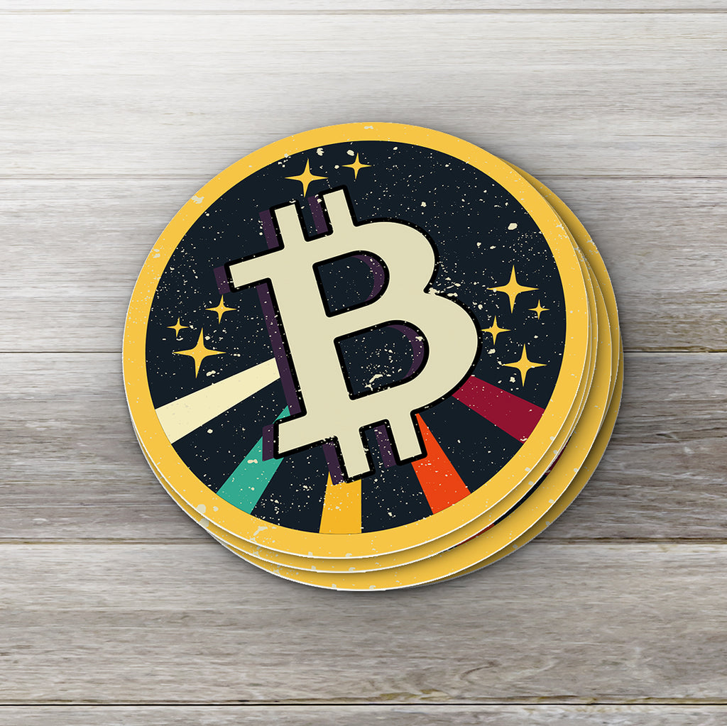 Bitcoin Retro Space Logo Crypto Sticker - close-up detail