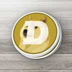 Dogecoin DOGE crypto sticker - detail view on white background