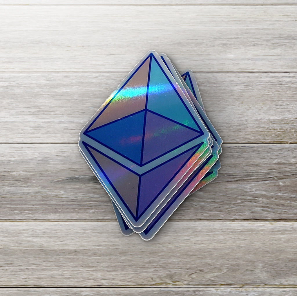 Ethereum Holographic Sticker - glyph design close-up