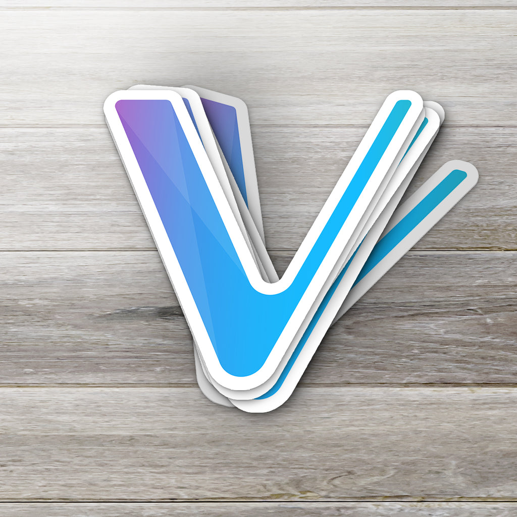 VeChain VET crypto sticker - detail view on white background