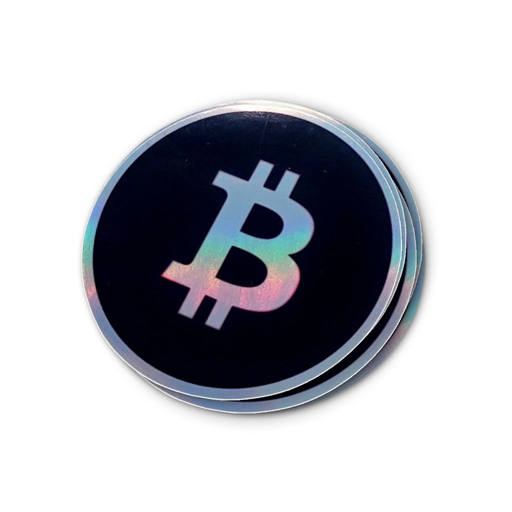 Bitcoin Holographic Sticker - rainbow holographic effect front view