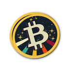 Bitcoin Retro Space Logo Waterproof Vinyl Crypto Sticker - front view on white
