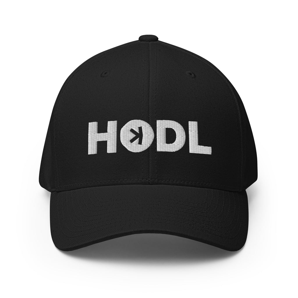 Embroidered HODL Kaspa FlexFit Dad Hat - white right front KAS