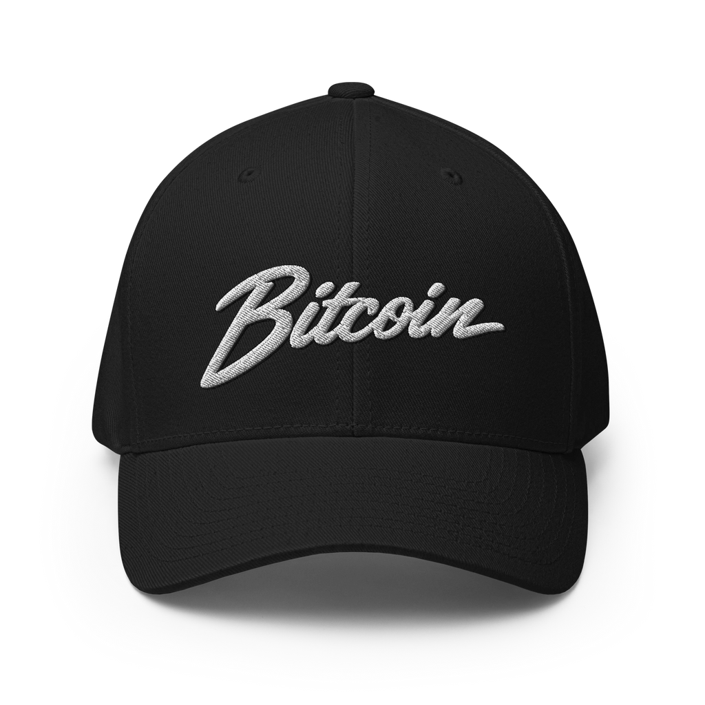 The Satoshi Crypto Flexfit Hat - black front view