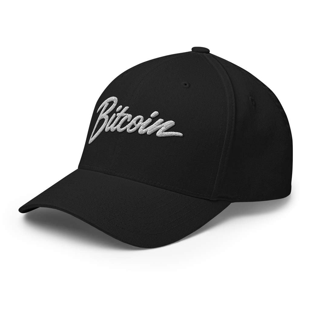 The Satoshi Crypto Flexfit Hat - black left-front view