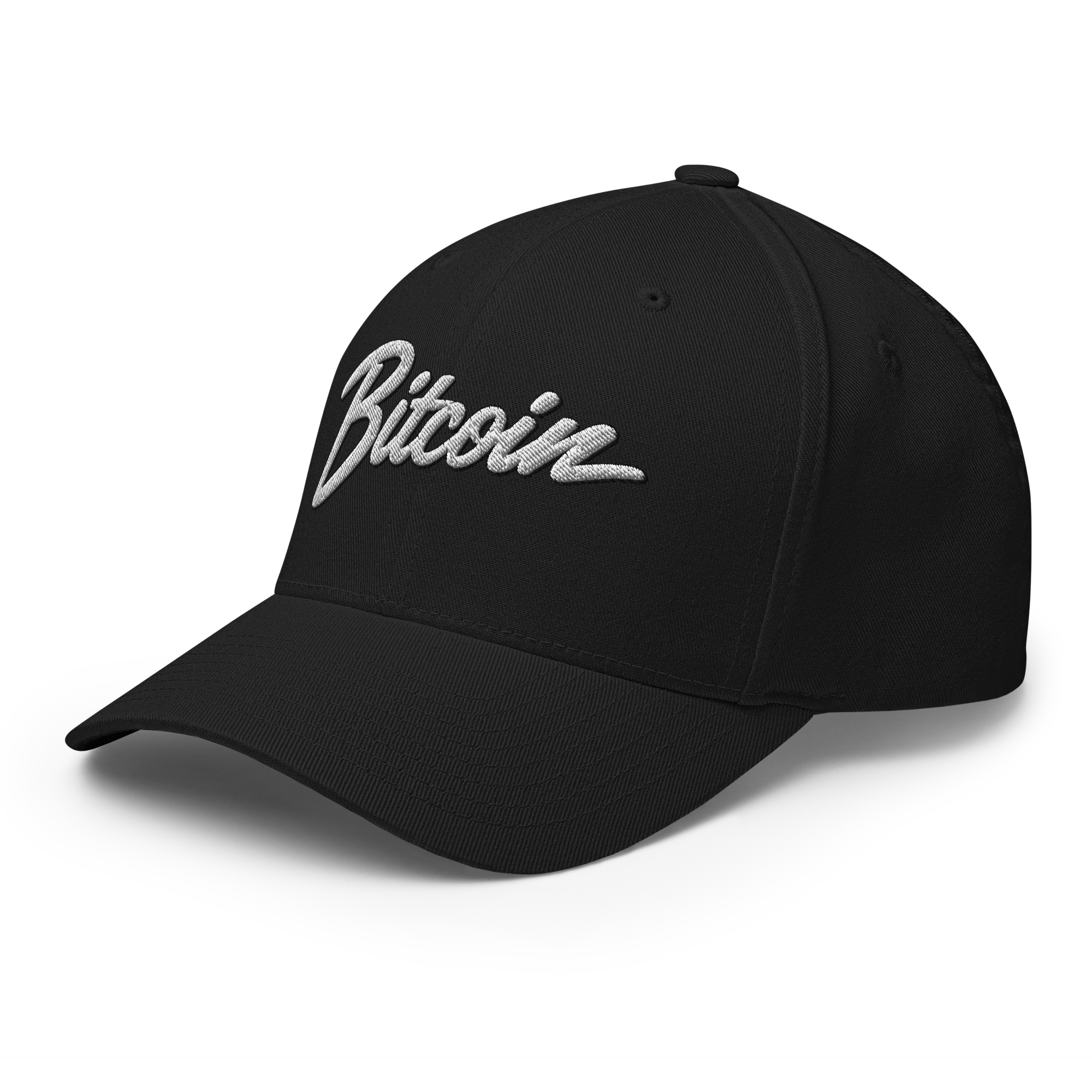 The Satoshi Crypto Flexfit Hat - black left-front view