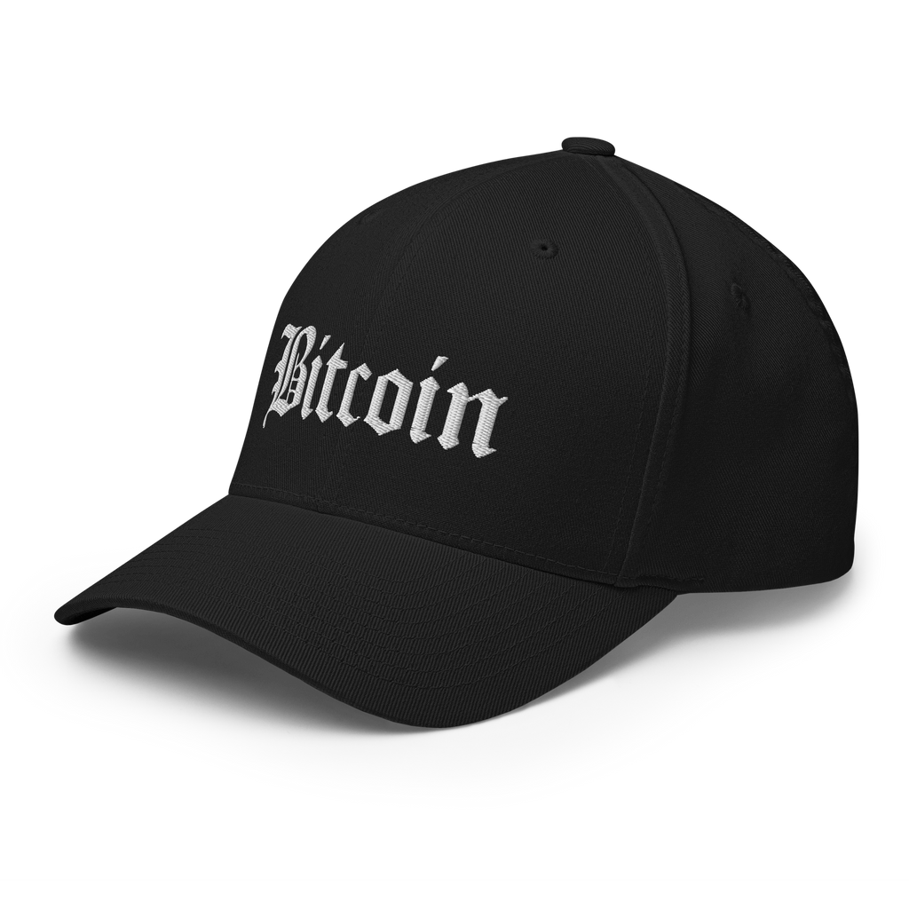 Bitcoin Script Crypto Flexfit Hat - black left-front view