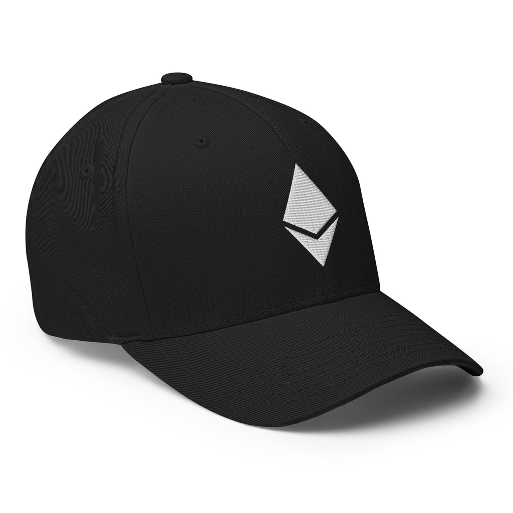 Embroidered Ethereum FlexFit Dad Hat - black right front ETH logo