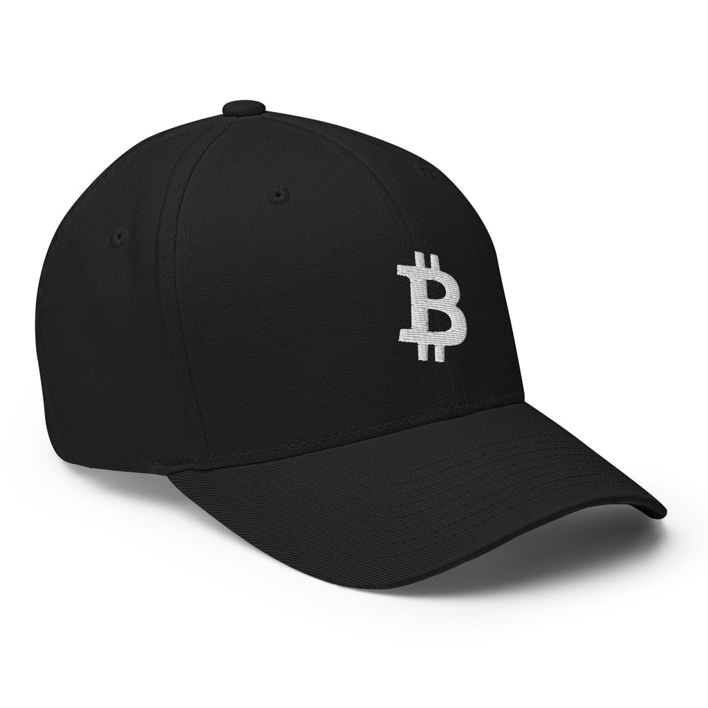 Embroidered Bitcoin FlexFit Hat Design 2 - white right front BTC