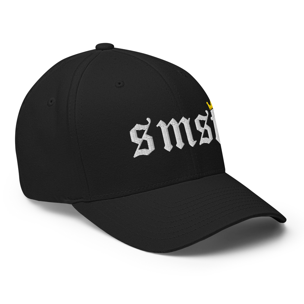 The SMSF Crypto Flexfit Hat - black right-front view