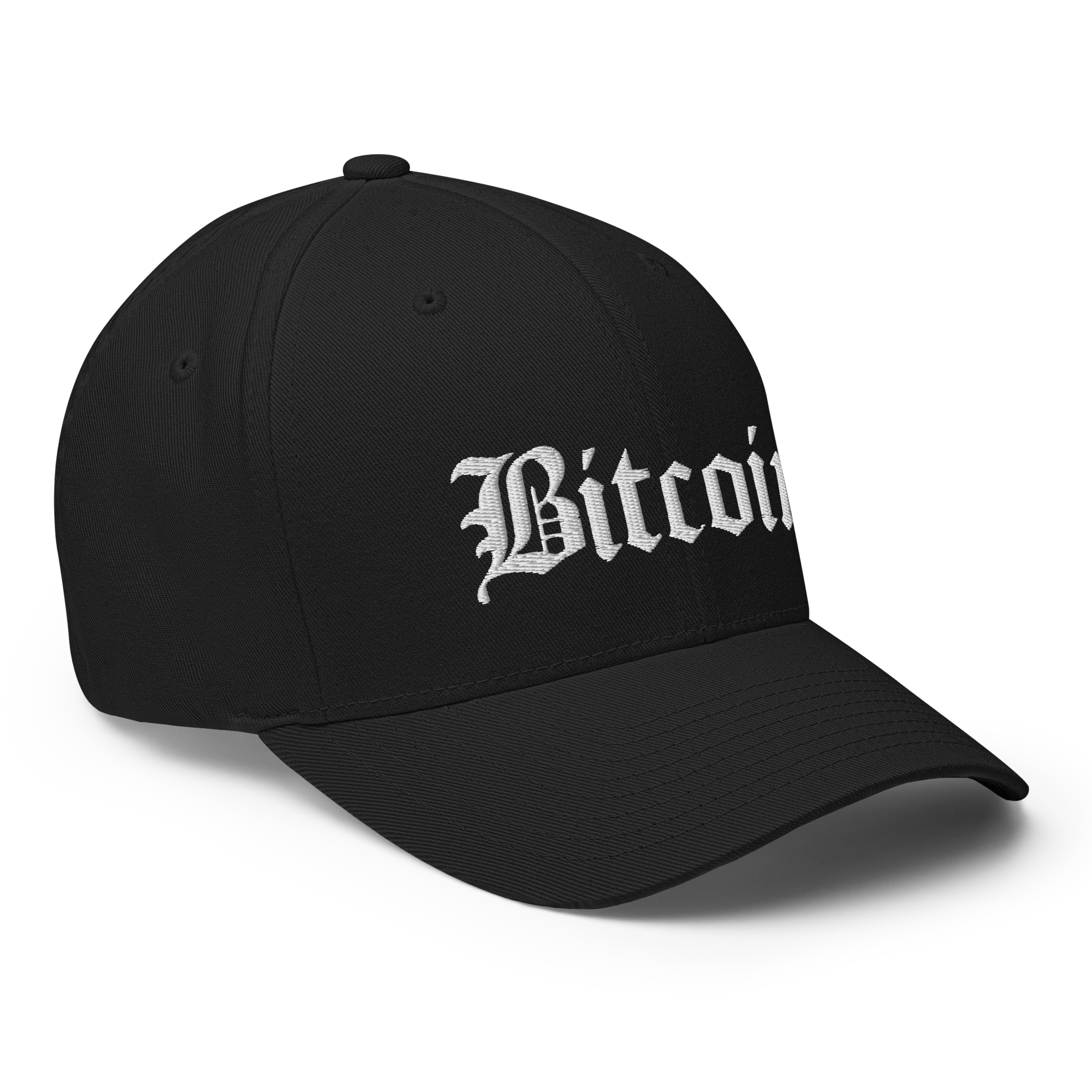Bitcoin Script Crypto Flexfit Hat - black right-front view
