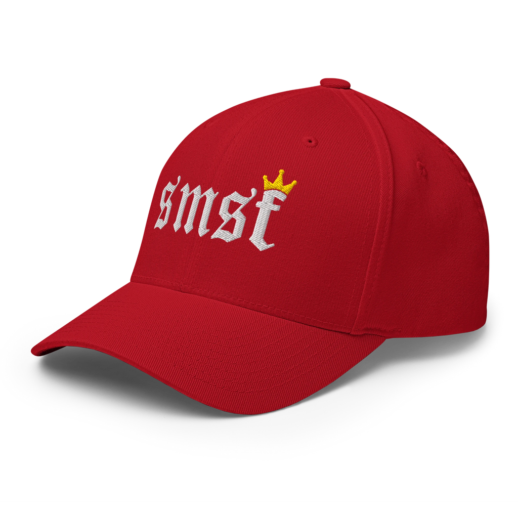 The SMSF Crypto Flexfit Hat - red left-front view