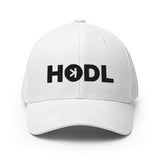 Embroidered HODL Kaspa FlexFit Dad Hat - black right front KAS