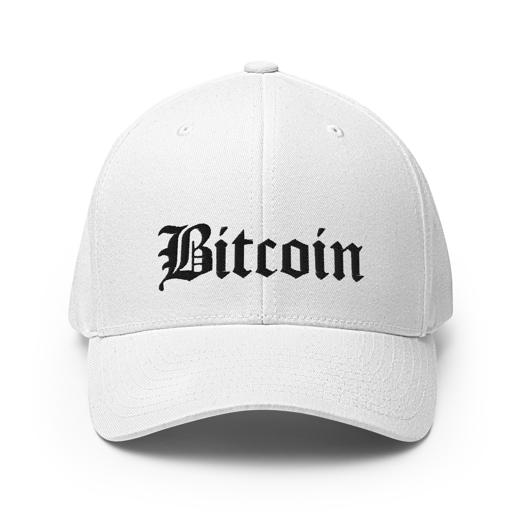 Bitcoin Script Crypto Flexfit Hat - white front view