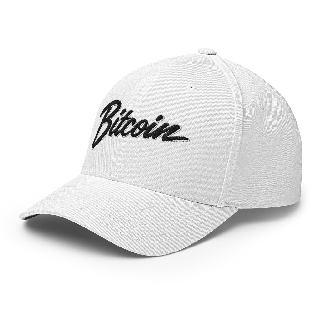The Satoshi Crypto Flexfit Hat - white left-front view