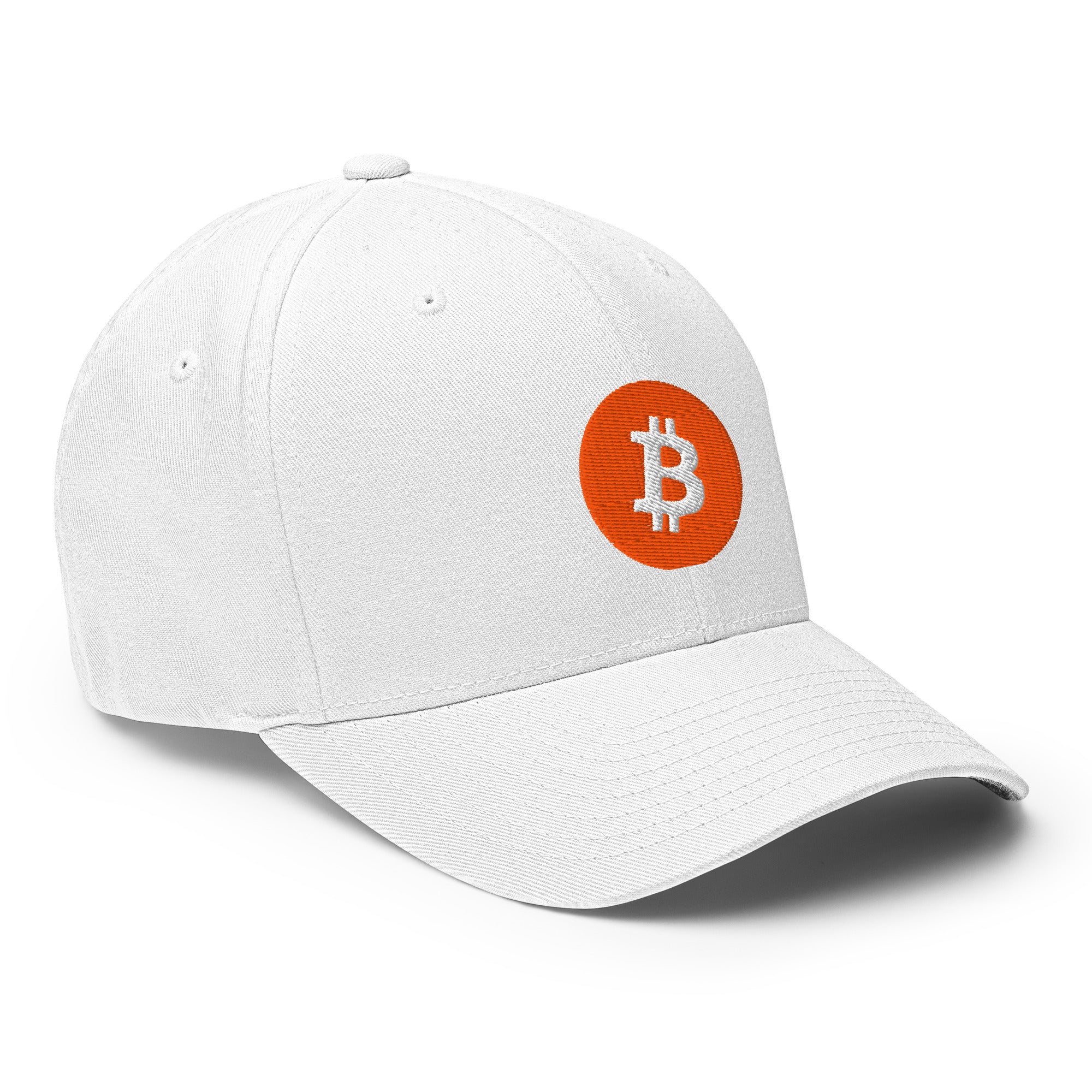Embroidered Bitcoin FlexFit Dad Hat - white right front view