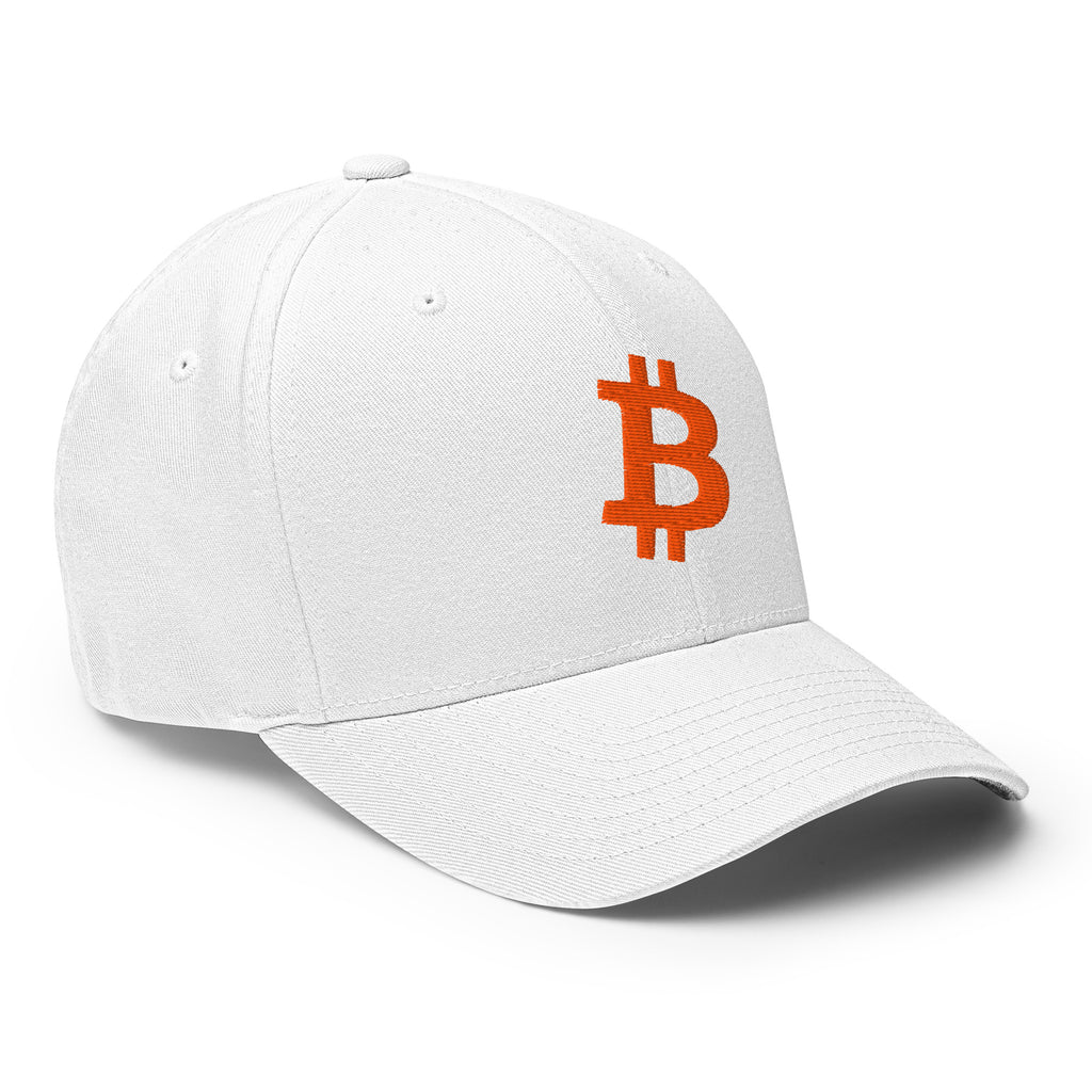 Embroidered Orange Bitcoin Logo FlexFit Dad Hat - black right front