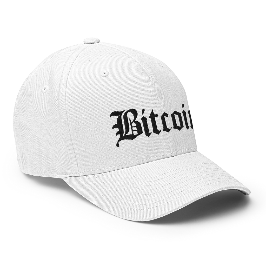 Bitcoin Script Crypto Flexfit Hat - white right-front view