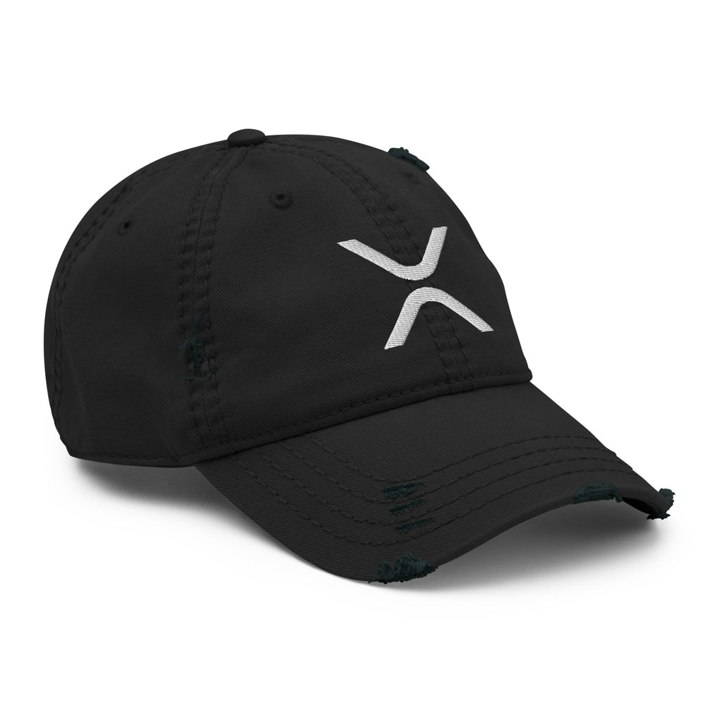 Embroidered XRP X Distressed Dad Hat - front view XRP logo