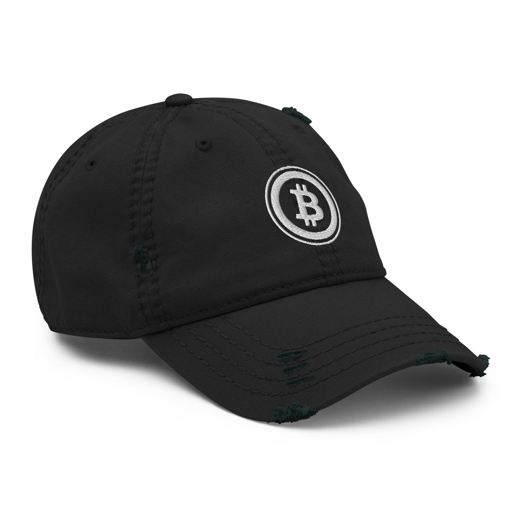 Embroidered Bitcoin Distressed Dad Hat - side view
