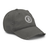 Embroidered Bitcoin Distressed Dad Hat - front view BTC logo
