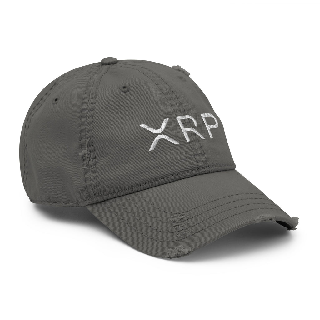 Embroidered XRP Distressed Dad Hat - front view XRP logo