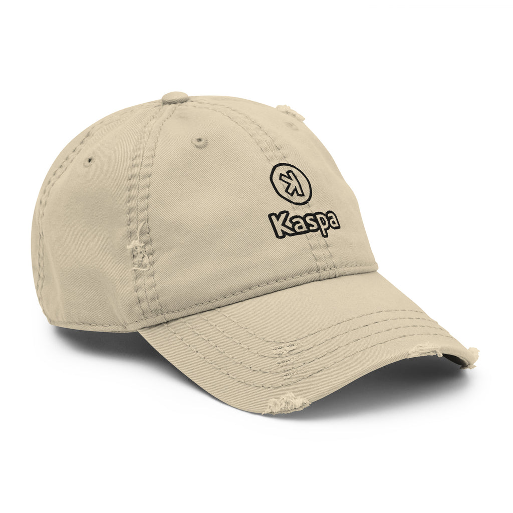 Embroidered Kaspa Distressed Dad Hat - front view KAS logo