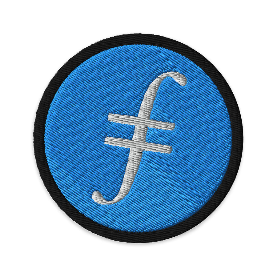 Embroidered Filecoin FIL Patch Black - circular 3 inch front view