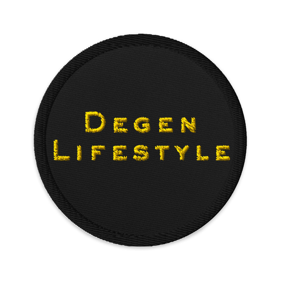 Embroidered Degen Lifestyle Crypto Patch Black - circular 3 inch front view