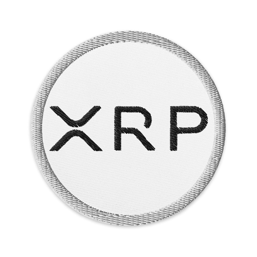 Embroidered XRP Ripple Patch White - circular 3 inch front view