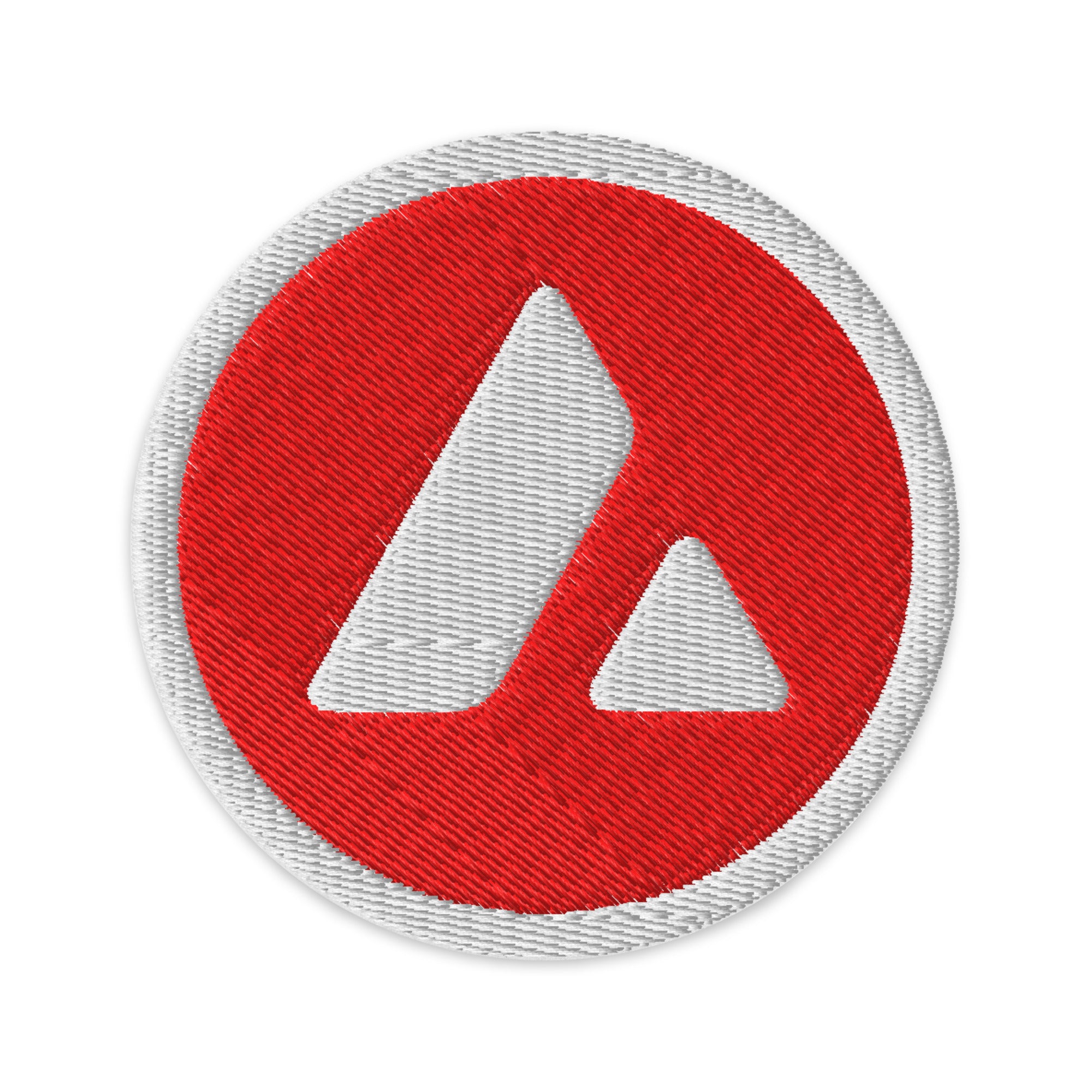 Embroidered Avalanche AVAX Patch White - circular 3 inch front view