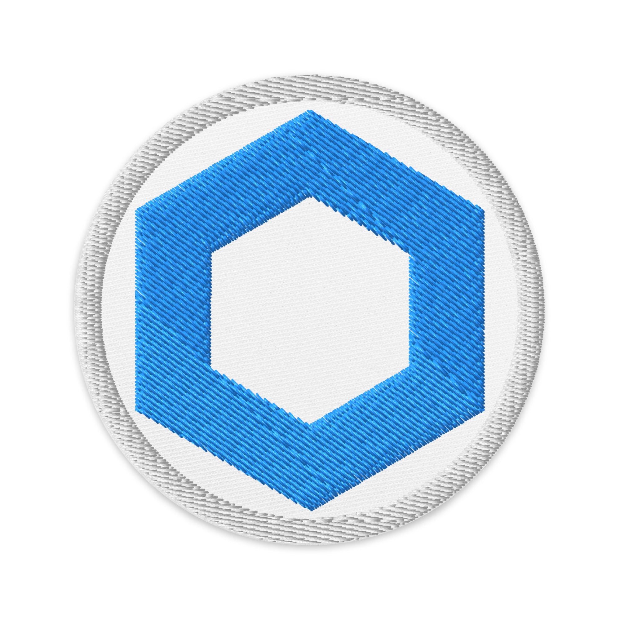 Embroidered Chainlink LINK Patch White - circular 3 inch front view
